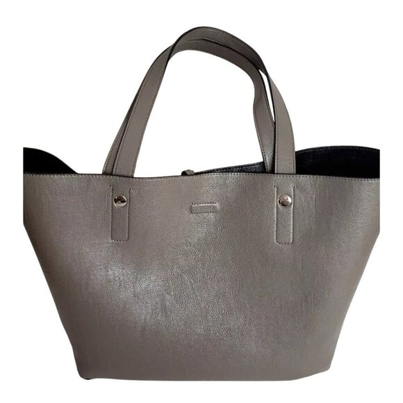 Calvin Klein Black Gray Reversible Leather Tote Bag Magnetic Closure Logo - Picture 3 of 14
